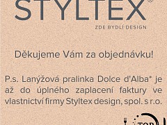 Kartička Styltex s lanýžovými pralinkami jako doprovod balíků záclona závěsů